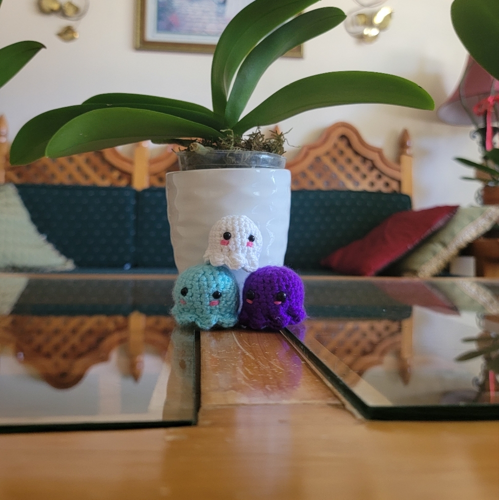 [THREE] Mini Handmade Crochet Blushing Stress Ball Squid
